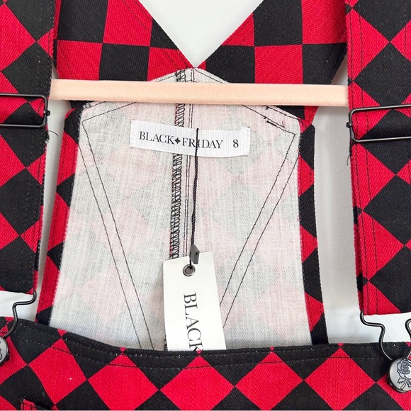 SALE NWT Black Friday Harlequin Checkered Overall Shorts, ModCloth, Harley Quinn - Picture 8 of 9